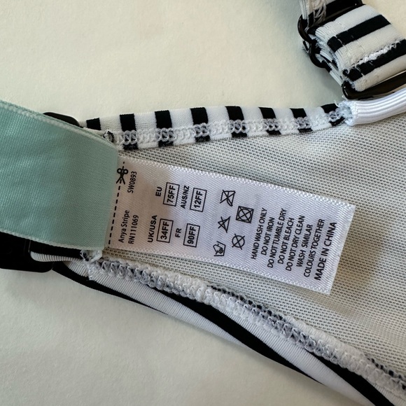 Panache Bikini Swim Top Removable Strap Black and White Stripes Size 34FF - Picture 12 of 12
